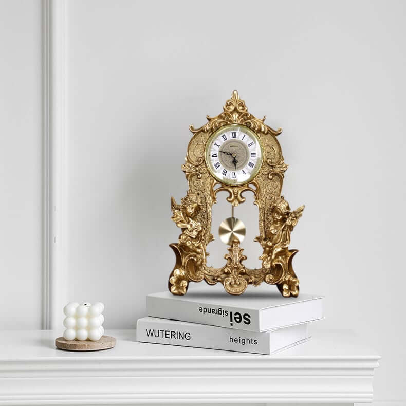 Modern Gold Resin Mantel & Tabletop Clock with Silent Operation