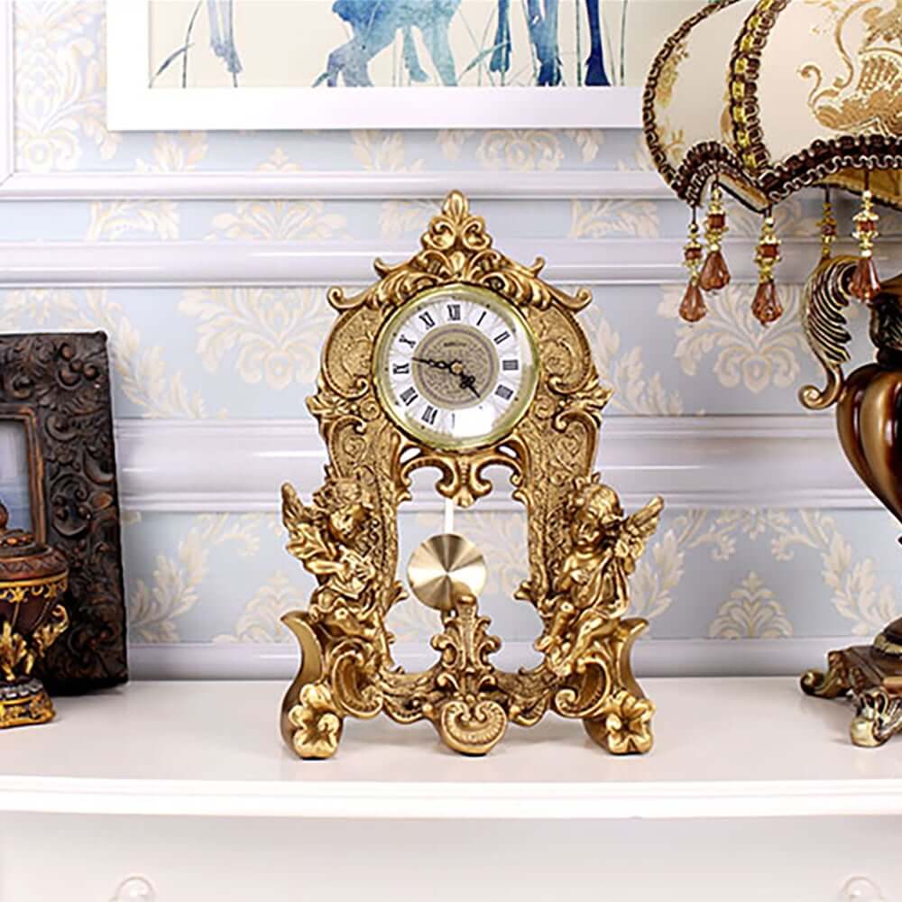 Modern Gold Resin Mantel & Tabletop Clock with Silent Operation