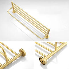 Modern Gold Solid Brass Bathroom Wall Shelf with Towel Rod