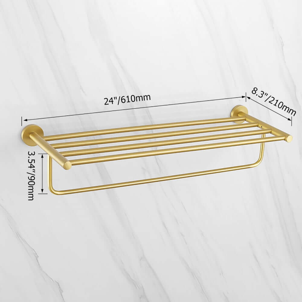 Modern Gold Solid Brass Bathroom Wall Shelf with Towel Rod Dimensions