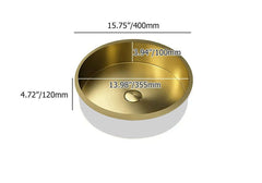 Modern Gold Undermount Stainless Steel Round Bathroom Sink Dimensions