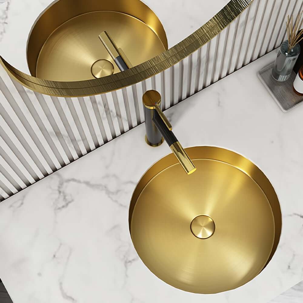 Modern Gold Undermount Stainless Steel Round Bathroom Sink Main Product Image
