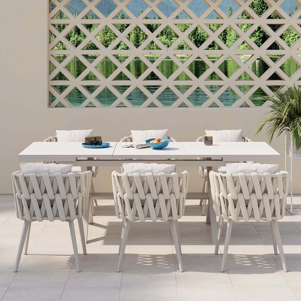 Modern Gray and Beige Outdoor Dining Chairs Set - 2 Pieces