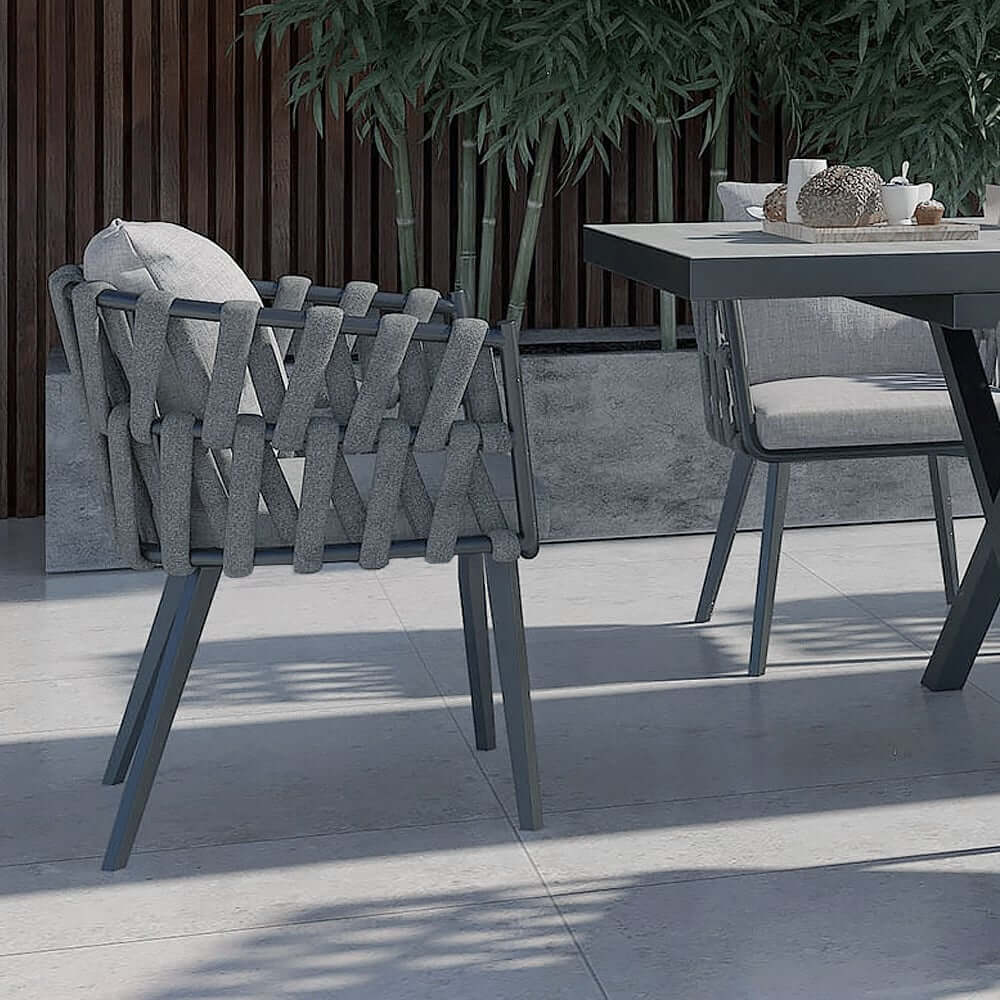 Modern Gray and Beige Outdoor Dining Chairs Set - 2 Pieces