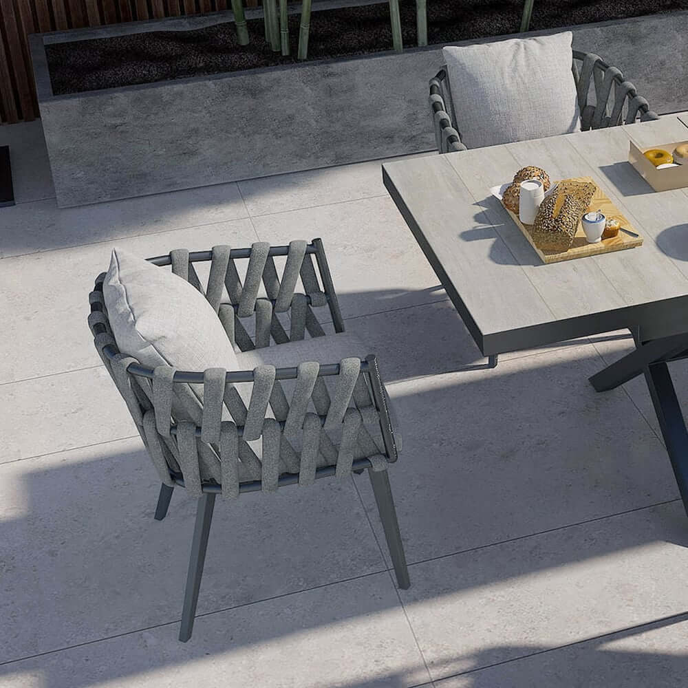 Modern Gray and Beige Outdoor Dining Chairs Set - 2 Pieces