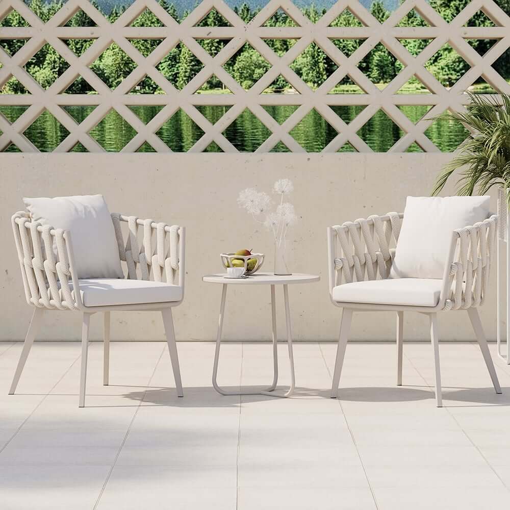 Modern Gray and Beige Outdoor Dining Chairs Set - 2 Pieces