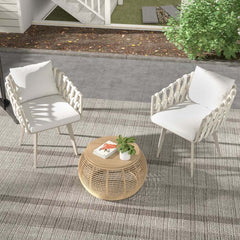 Modern Gray and Beige Outdoor Dining Chairs Set - 2 Pieces
