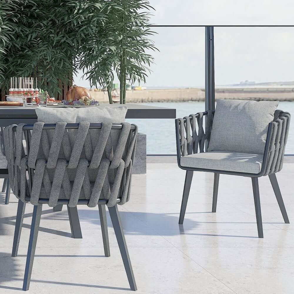 Modern Gray and Beige Outdoor Dining Chairs Set - 2 Pieces
