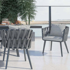 Modern Gray and Beige Outdoor Dining Chairs Set - 2 Pieces