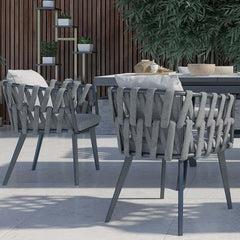 Modern Gray and Beige Outdoor Dining Chairs Set - 2 Pieces