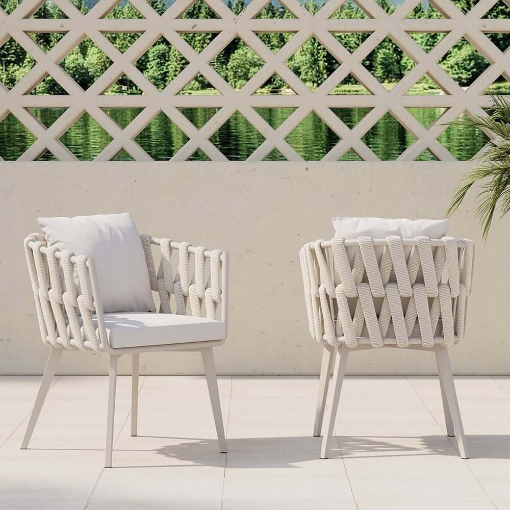 Modern Gray and Beige Outdoor Dining Chairs Set - 2 Pieces