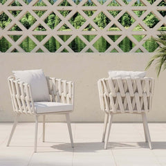 Modern Gray and Beige Outdoor Dining Chairs Set - 2 Pieces