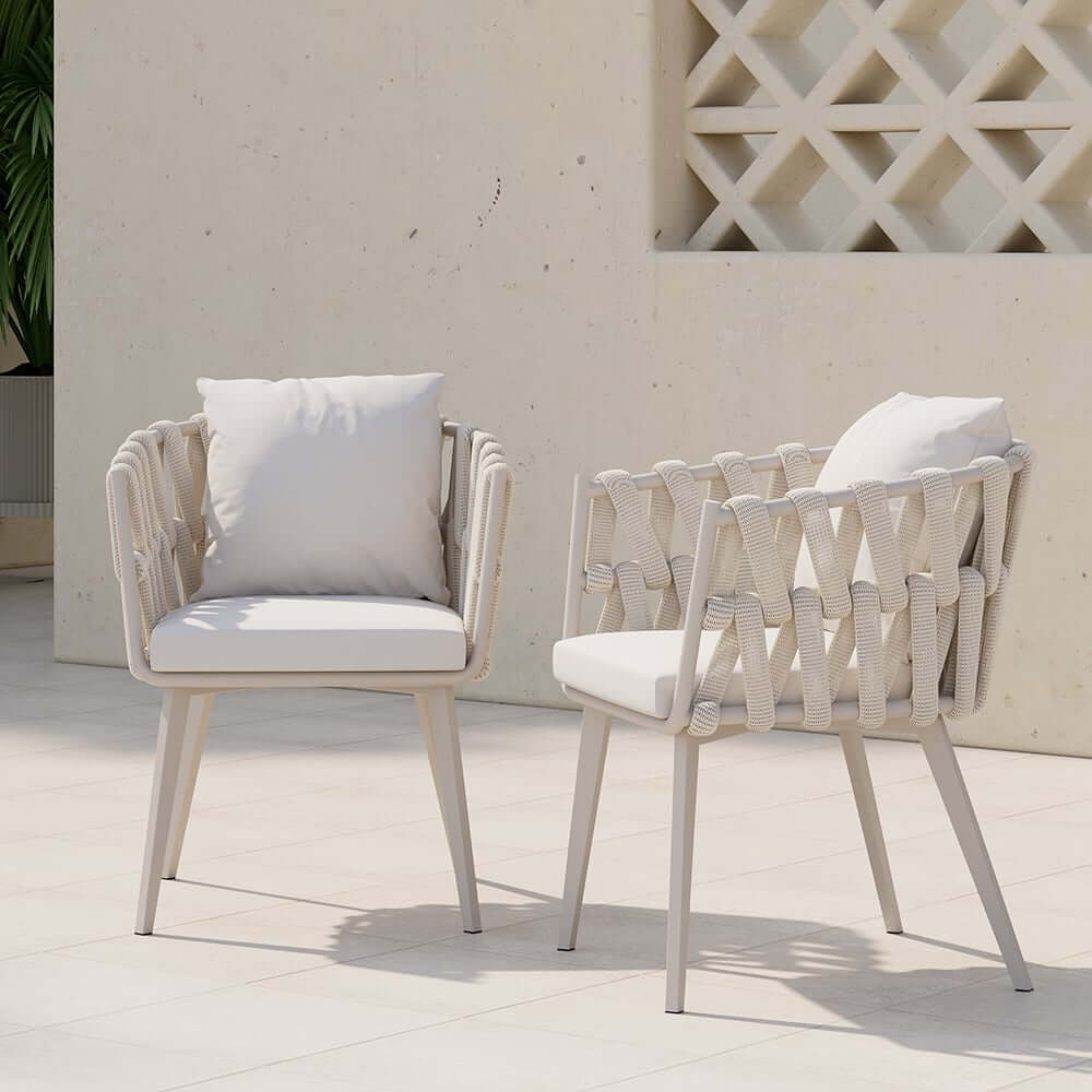 Modern Gray and Beige Outdoor Dining Chairs Set - 2 Pieces