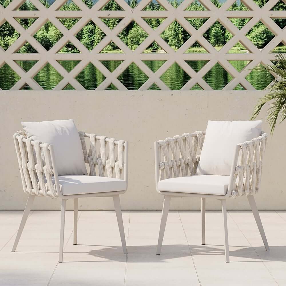 Modern Gray and Beige Outdoor Dining Chairs Set - 2 Pieces Main Product Image