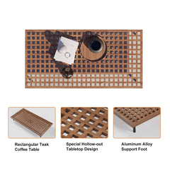 Modern Gray and Beige Teak Wood Outdoor Sectional Sofa Set