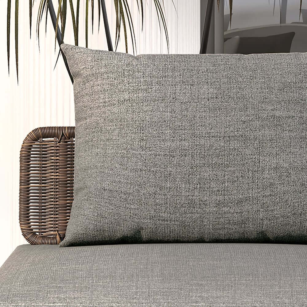 Modern Gray and Beige Teak Wood Outdoor Sectional Sofa Set