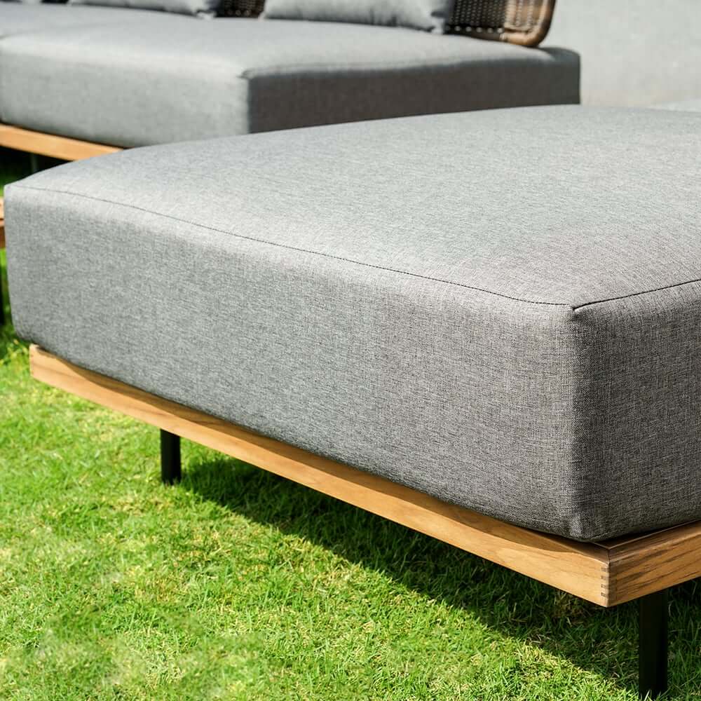 Modern Gray and Beige Teak Wood Outdoor Sectional Sofa Set