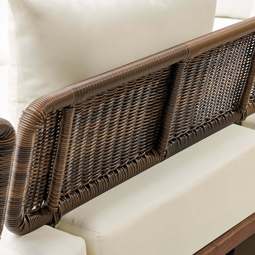 Modern Gray and Beige Teak Wood Outdoor Sectional Sofa Set