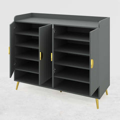 Modern Gray and White Shoe Cabinet with Metal Legs and Shelves