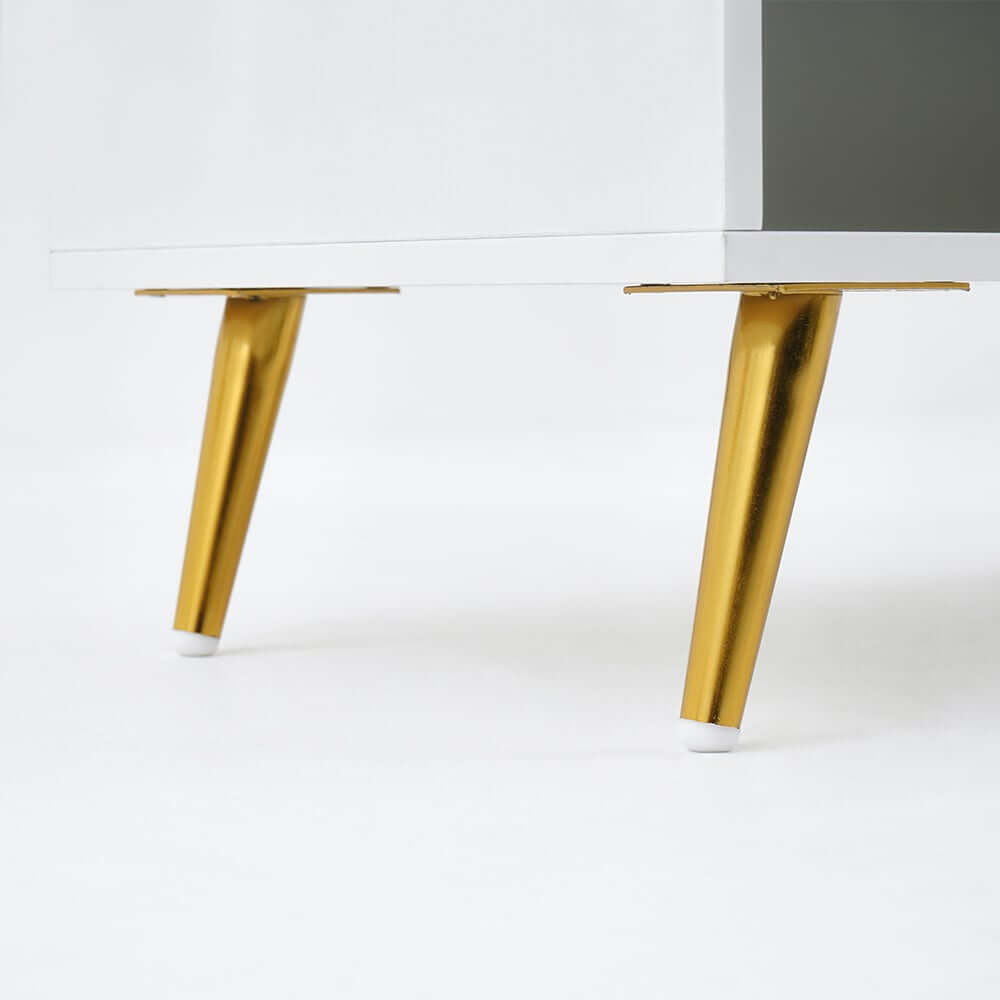 Modern Gray and White Shoe Cabinet with Metal Legs and Shelves