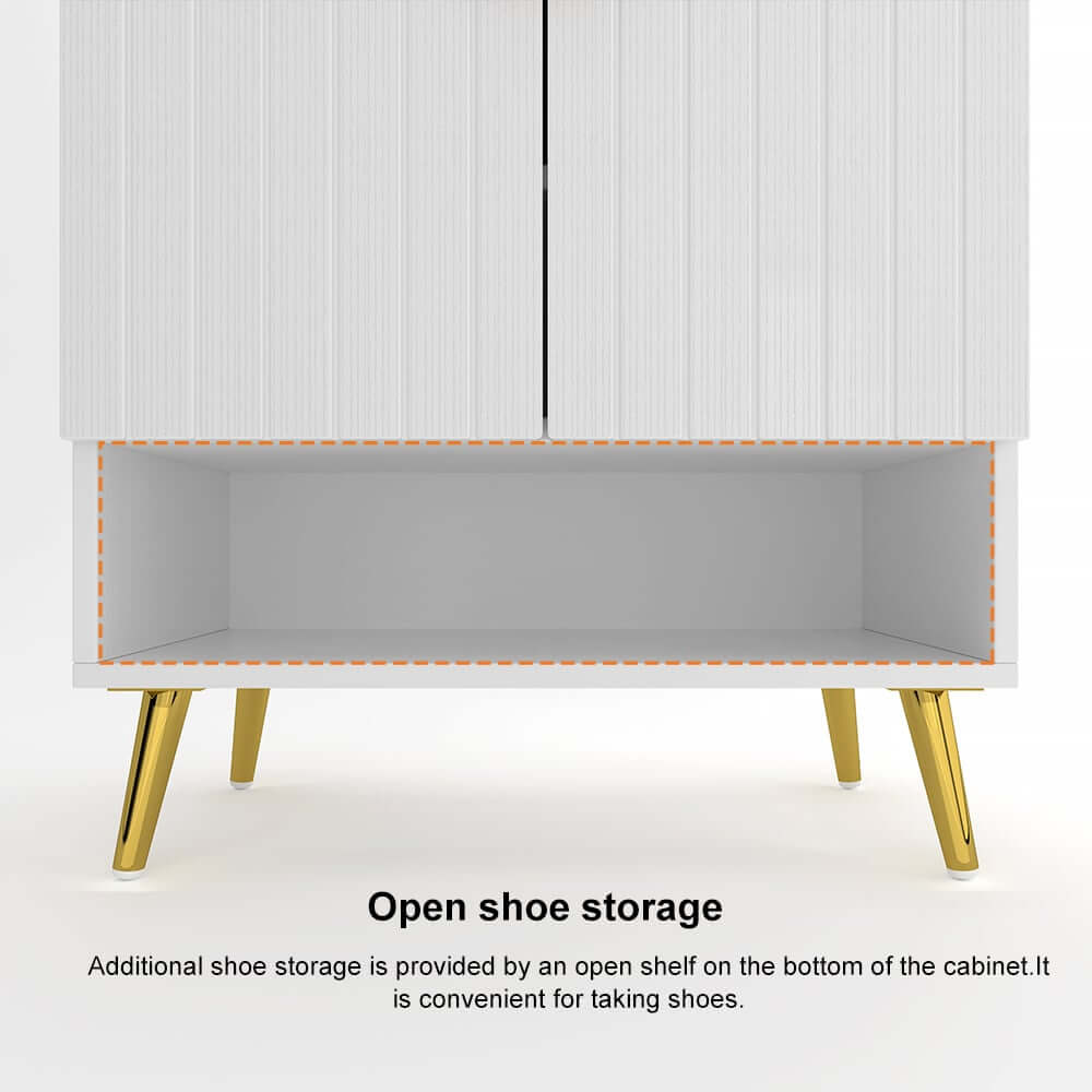 Modern Gray and White Shoe Cabinet with Metal Legs and Shelves