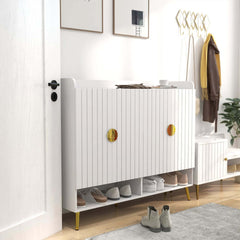 Modern Gray and White Shoe Cabinet with Metal Legs and Shelves