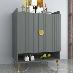 Modern Gray and White Shoe Cabinet with Metal Legs and Shelves