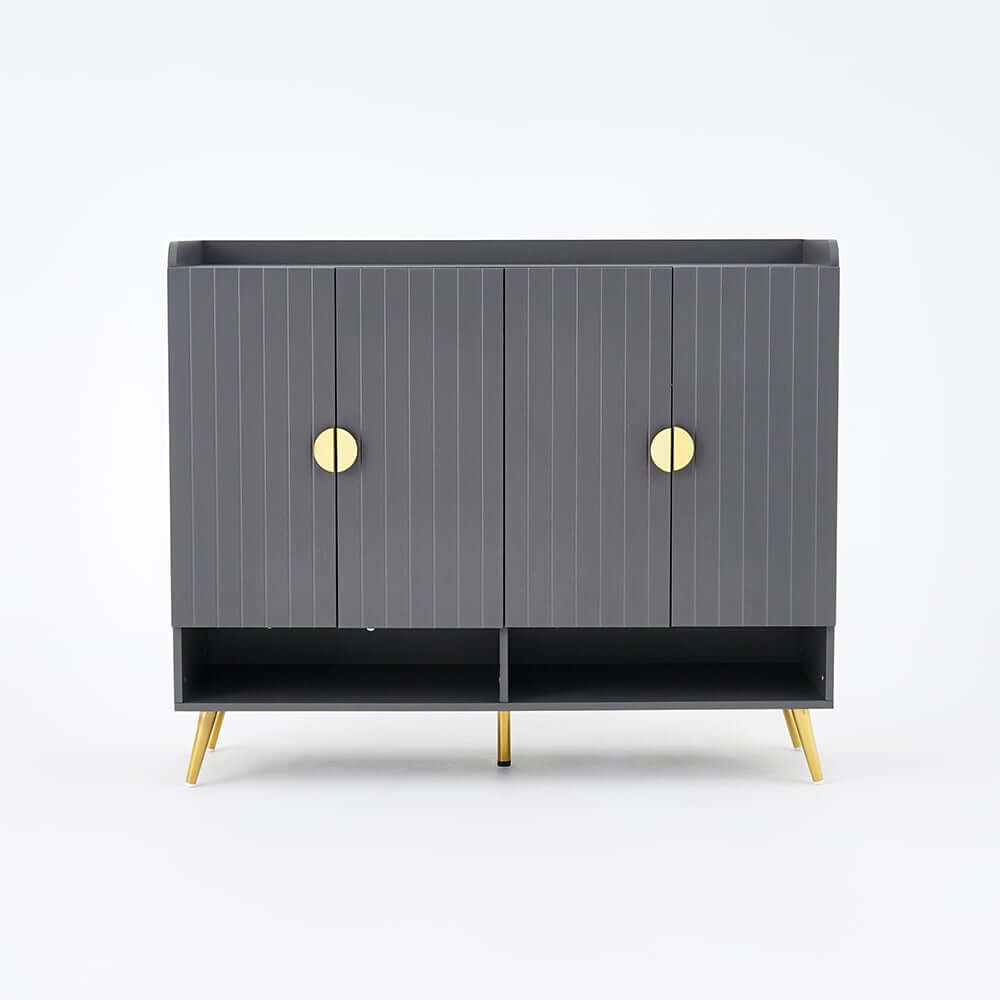 Modern Gray and White Shoe Cabinet with Metal Legs and Shelves