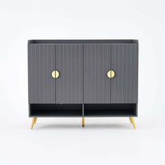 Modern Gray and White Shoe Cabinet with Metal Legs and Shelves