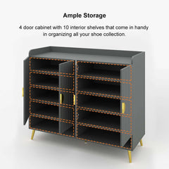 Modern Gray and White Shoe Cabinet with Metal Legs and Shelves