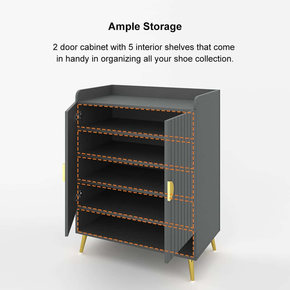 Modern Gray and White Shoe Cabinet with Metal Legs and Shelves