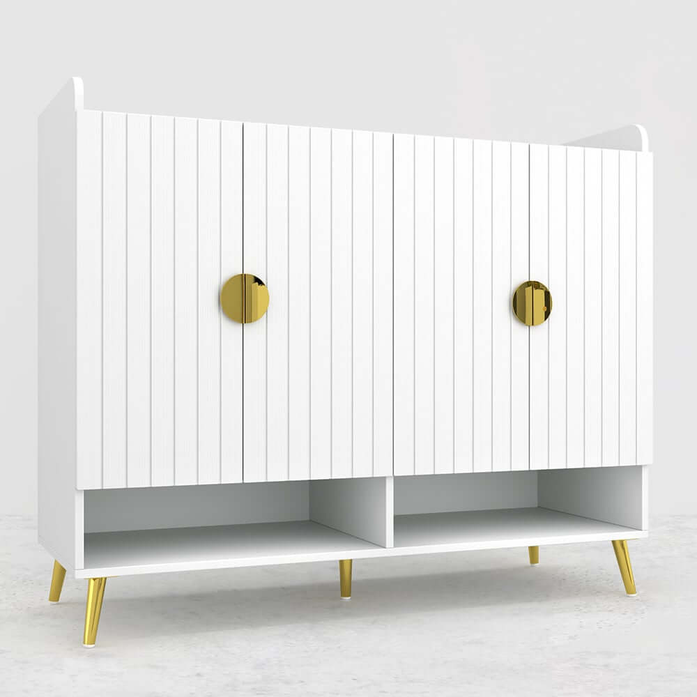 Modern Gray and White Shoe Cabinet with Metal Legs and Shelves