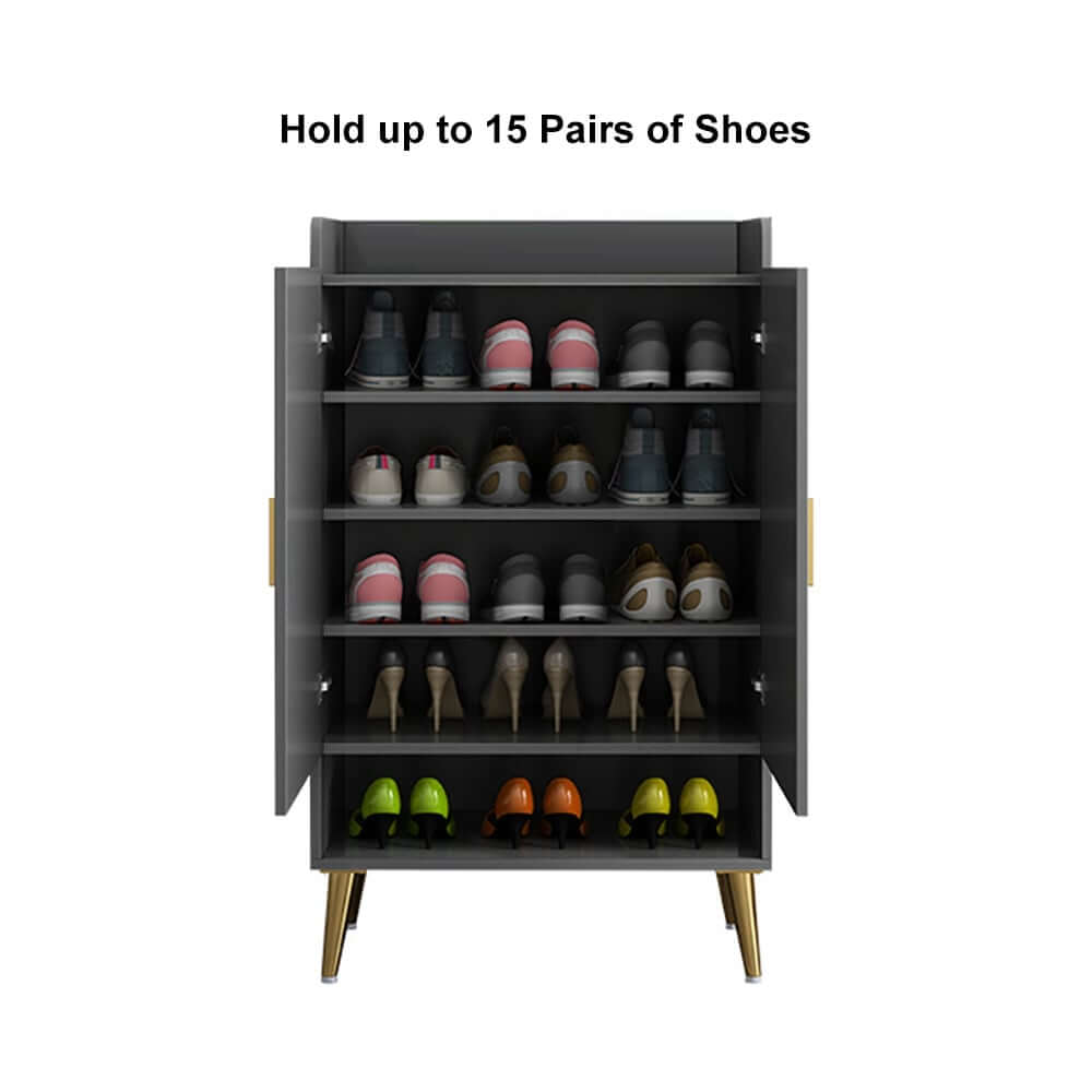 Modern Gray and White Shoe Cabinet with Metal Legs and Shelves