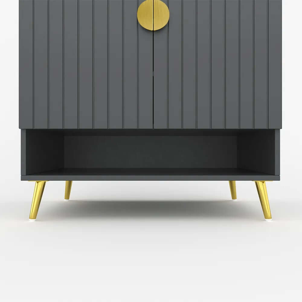 Modern Gray and White Shoe Cabinet with Metal Legs and Shelves