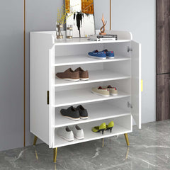 Modern Gray and White Shoe Cabinet with Metal Legs and Shelves