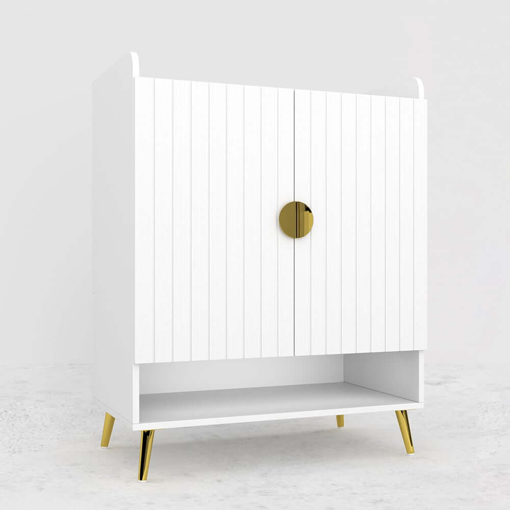 Modern Gray and White Shoe Cabinet with Metal Legs and Shelves