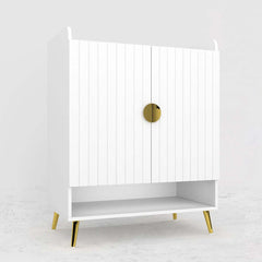 Modern Gray and White Shoe Cabinet with Metal Legs and Shelves