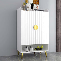 Modern Gray and White Shoe Cabinet with Metal Legs and Shelves