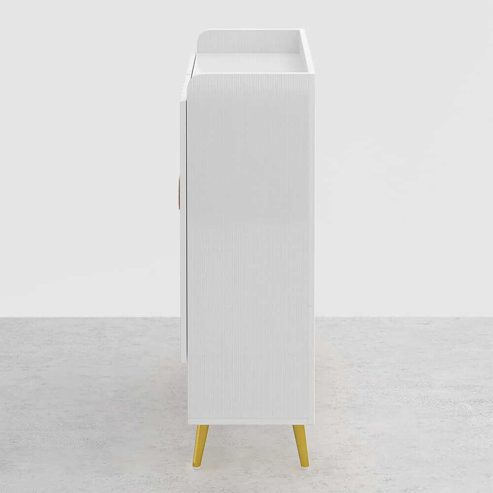 Modern Gray and White Shoe Cabinet with Metal Legs and Shelves