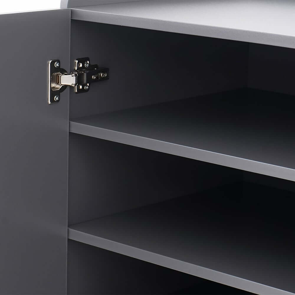 Modern Gray and White Shoe Cabinet with Metal Legs and Shelves