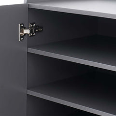 Modern Gray and White Shoe Cabinet with Metal Legs and Shelves