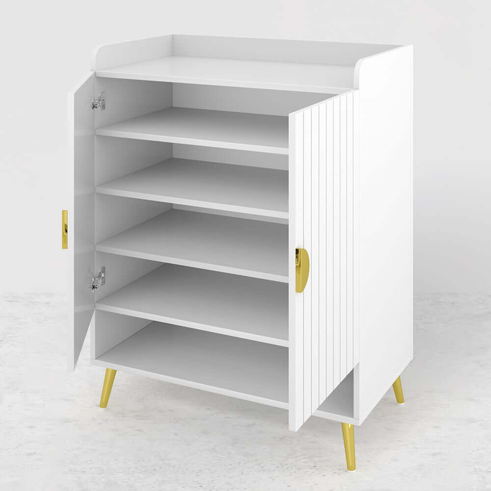 Modern Gray and White Shoe Cabinet with Metal Legs and Shelves