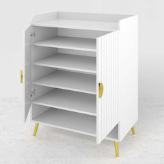 Modern Gray and White Shoe Cabinet with Metal Legs and Shelves