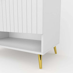 Modern Gray and White Shoe Cabinet with Metal Legs and Shelves