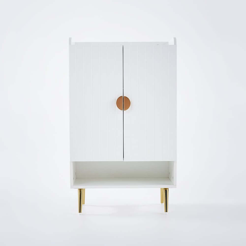 Modern Gray and White Shoe Cabinet with Metal Legs and Shelves