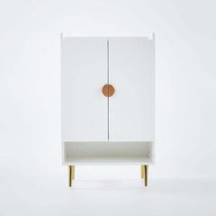 Modern Gray and White Shoe Cabinet with Metal Legs and Shelves