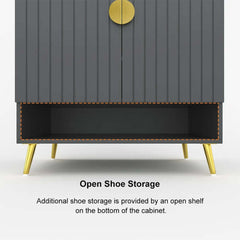 Modern Gray and White Shoe Cabinet with Metal Legs and Shelves