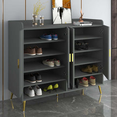 Modern Gray and White Shoe Cabinet with Metal Legs and Shelves