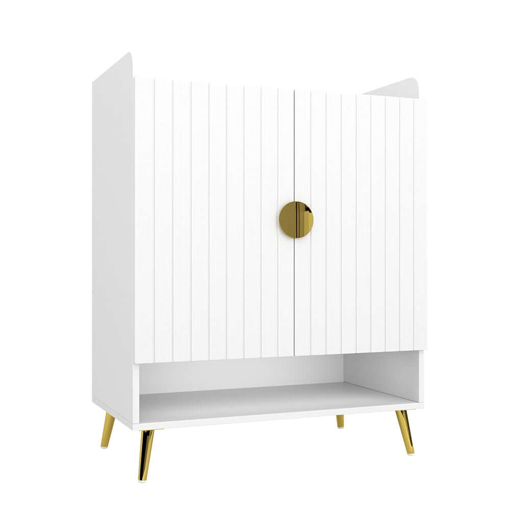 Modern Gray and White Shoe Cabinet with Metal Legs and Shelves