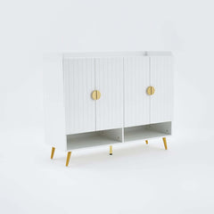 Modern Gray and White Shoe Cabinet with Metal Legs and Shelves